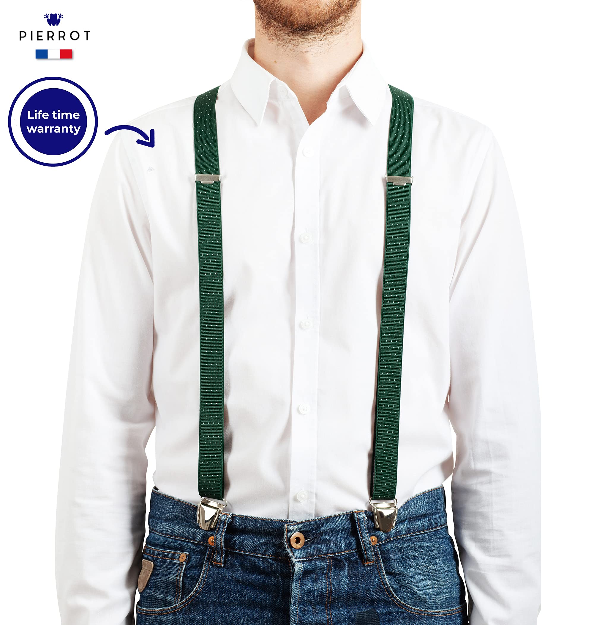 PIERROT Skinny Suspenders for Men with Very Strong Clips - One Size Adjustable and Elastic - Thin Heavy Duty Braces - Image 3