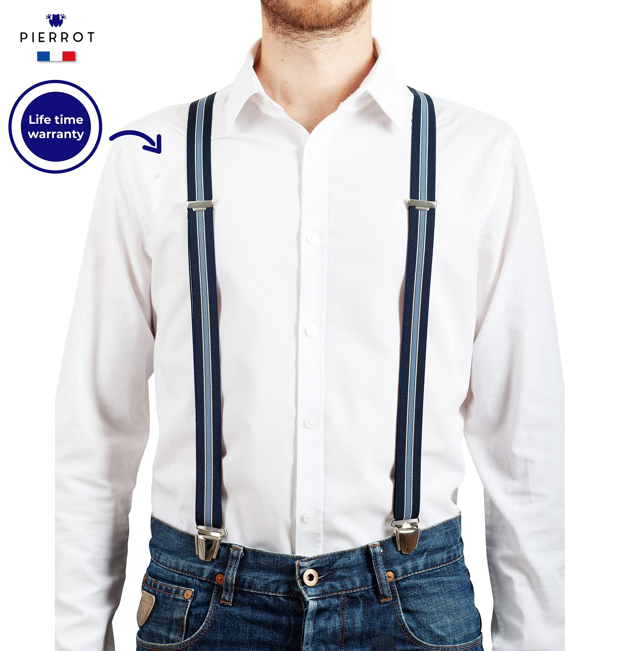 PIERROT Skinny Suspenders for Men with Very Strong Clips - One Size Adjustable and Elastic - Thin Heavy Duty Braces - Image 3