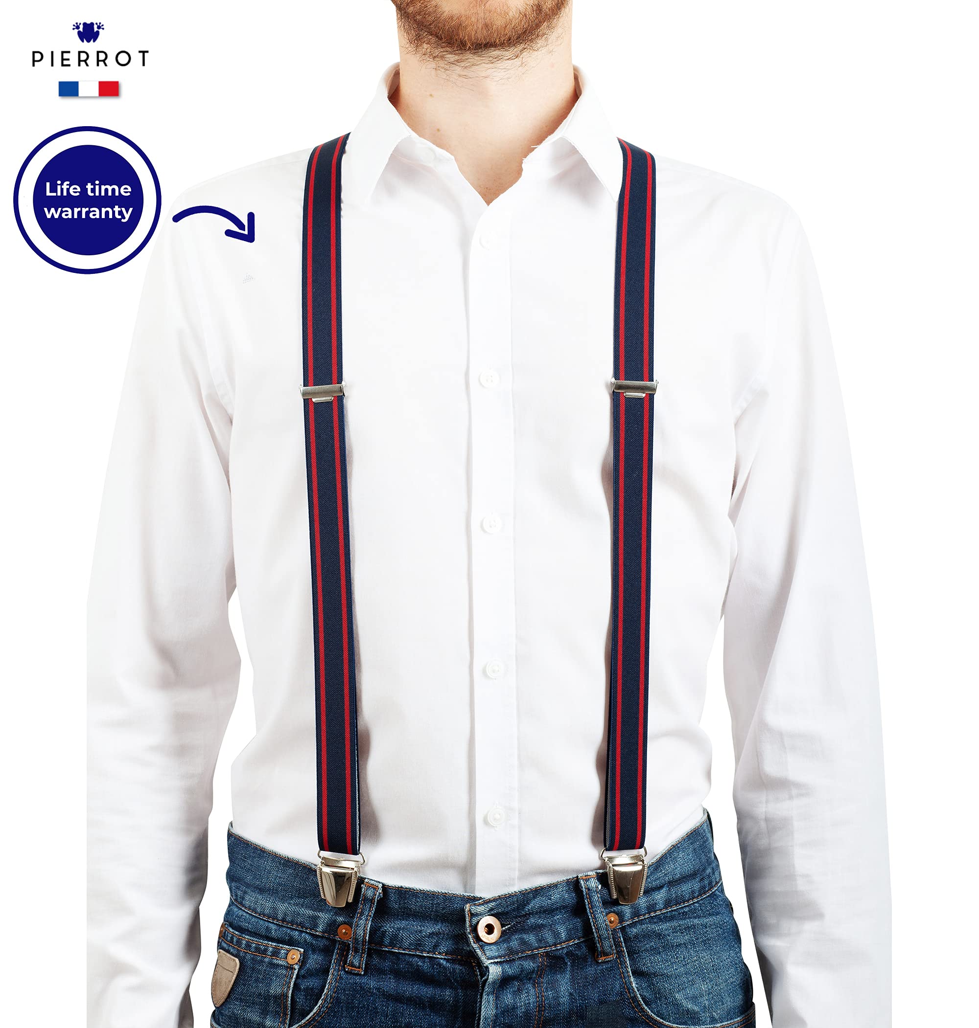 PIERROT Skinny Suspenders for Men with Very Strong Clips - One Size Adjustable and Elastic - Thin Heavy Duty Braces - Image 3