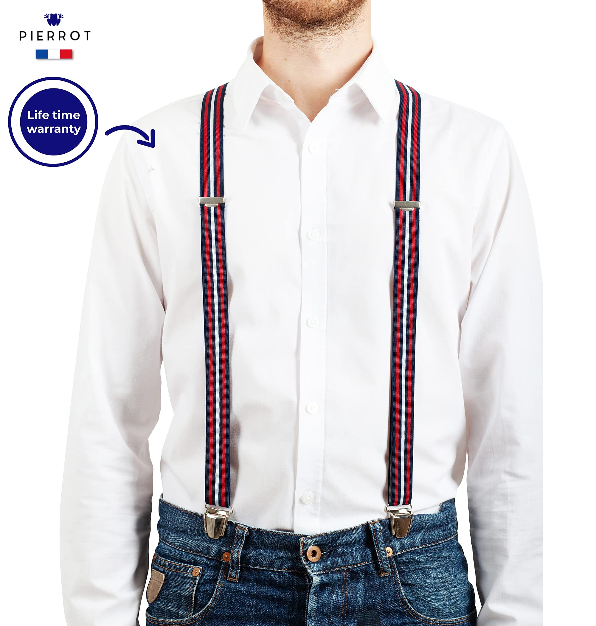 PIERROT Skinny Suspenders for Men with Very Strong Clips - One Size Adjustable and Elastic - Thin Heavy Duty Braces - Image 3