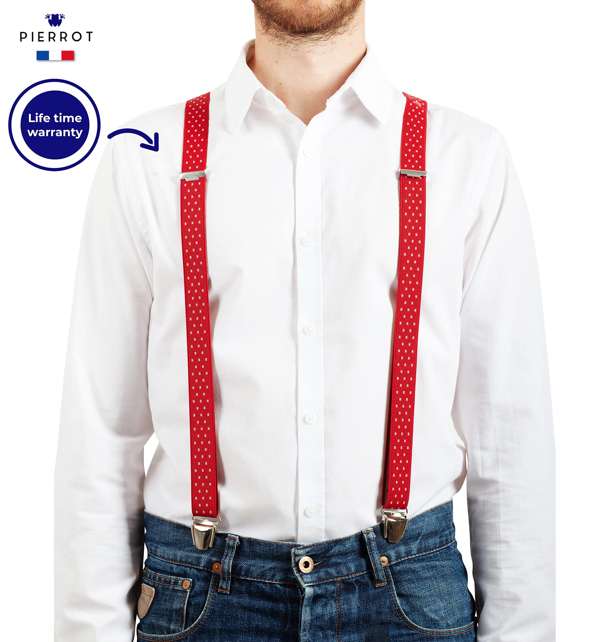 PIERROT Skinny Suspenders for Men with Very Strong Clips - One Size Adjustable and Elastic - Thin Heavy Duty Braces - Image 3