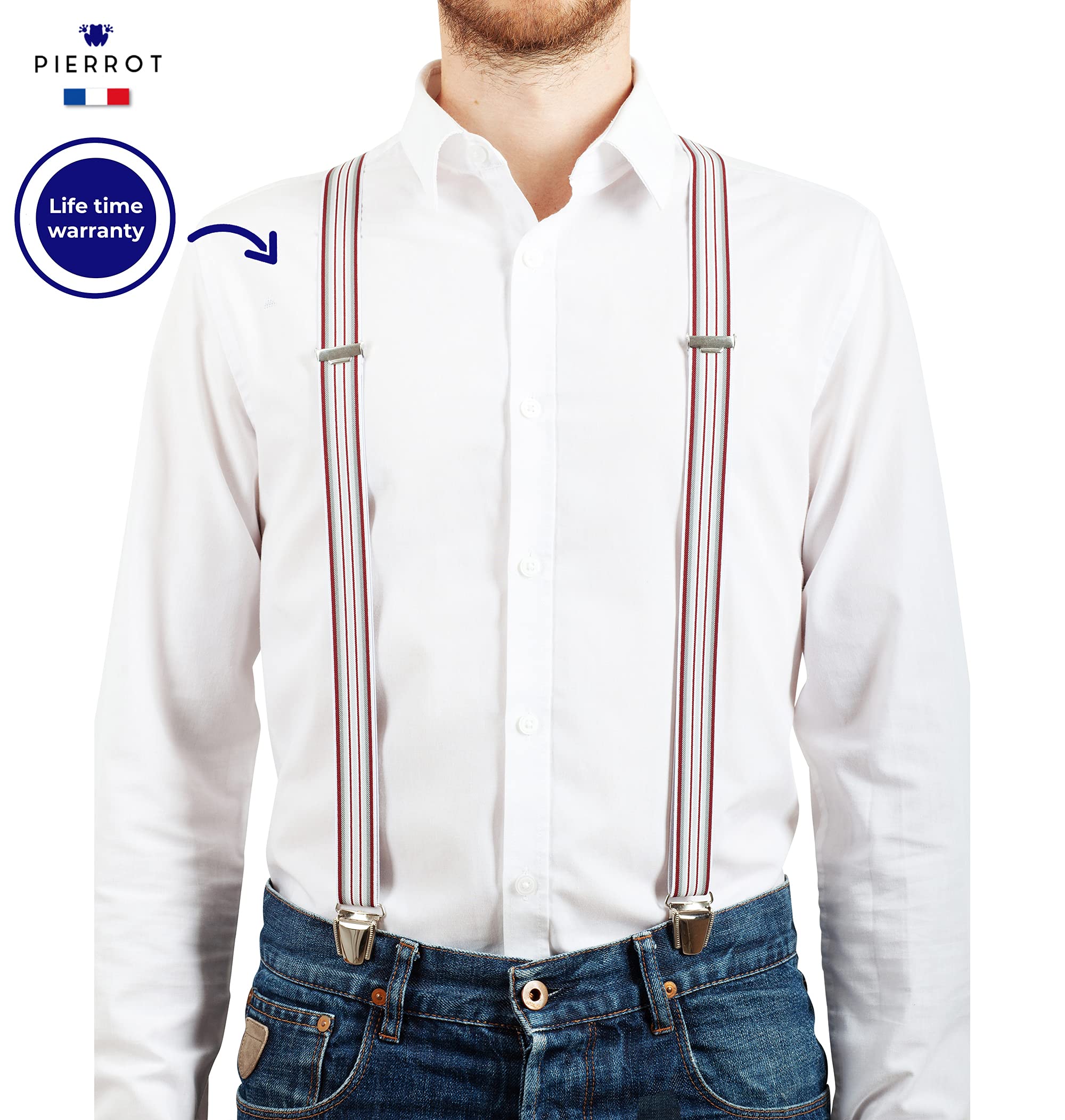 PIERROT Skinny Suspenders for Men with Very Strong Clips - One Size Adjustable and Elastic - Thin Heavy Duty Braces - Image 3