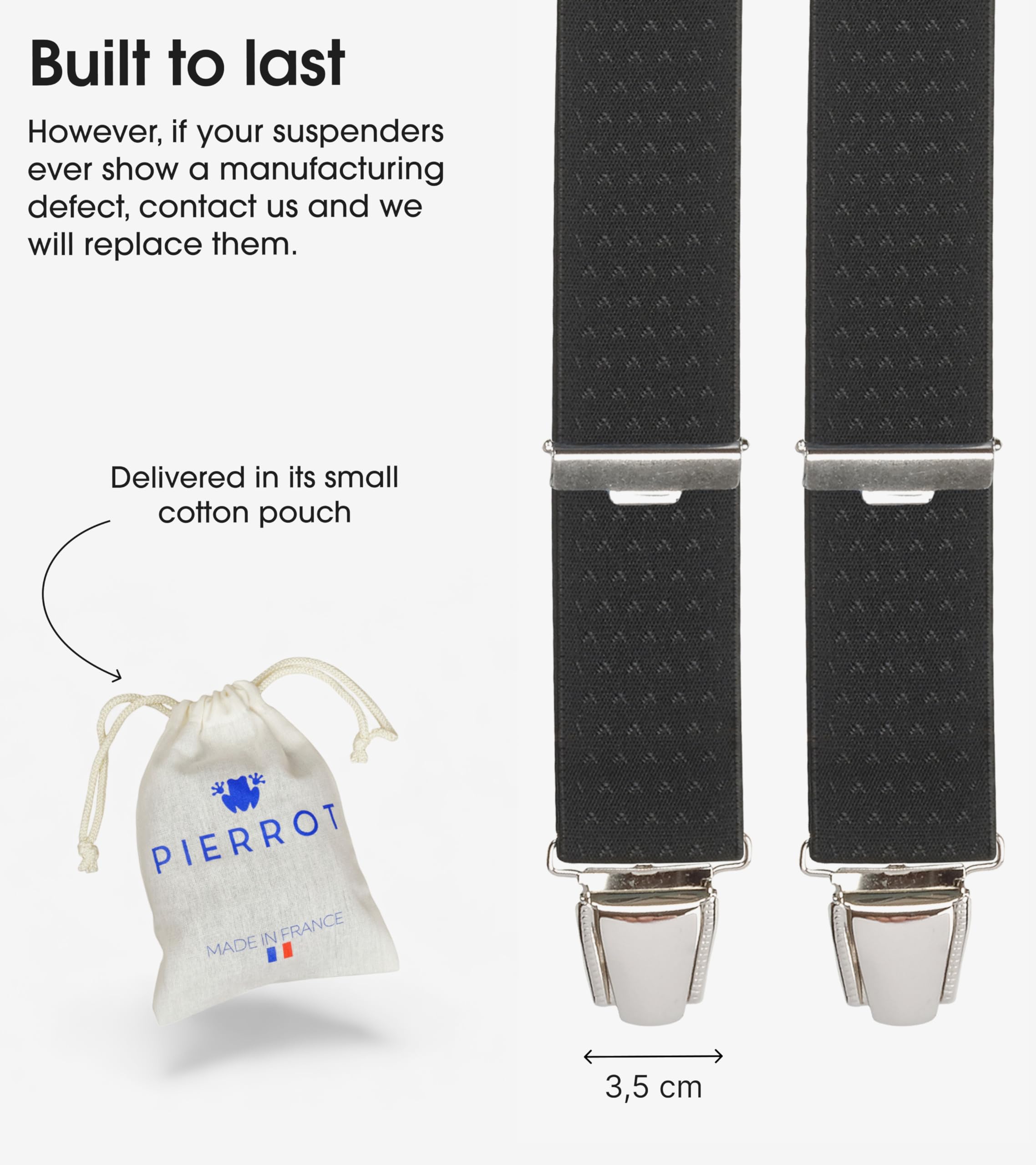 PIERROT Suspenders for Men Premium with Very Strong Clips - One Size Adjustable - Wide Heavy Duty Braces for Men Trousers - Image 4