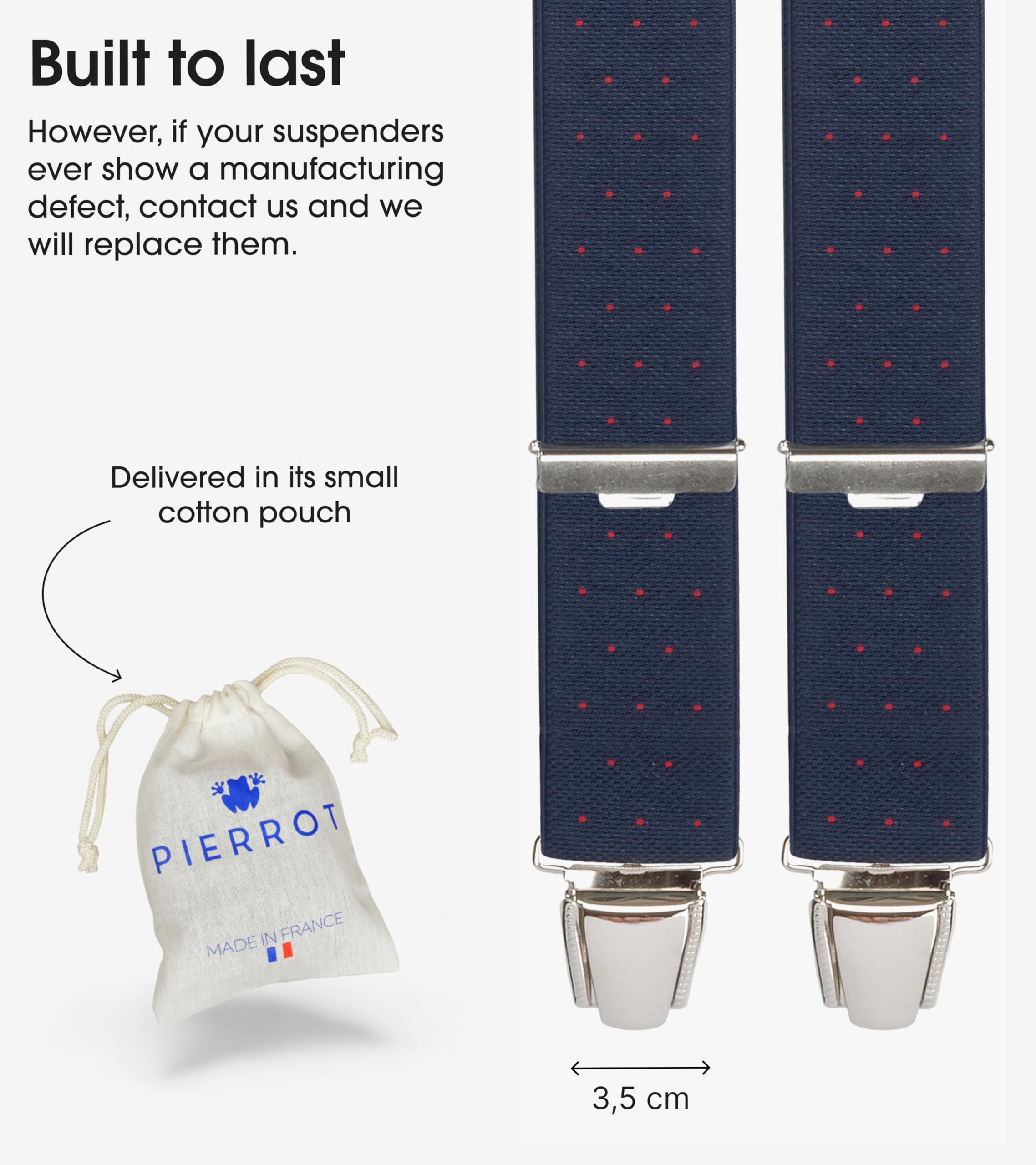 PIERROT Suspenders for Men Premium with Very Strong Clips - One Size Adjustable - Wide Heavy Duty Braces for Men Trousers - Image 4